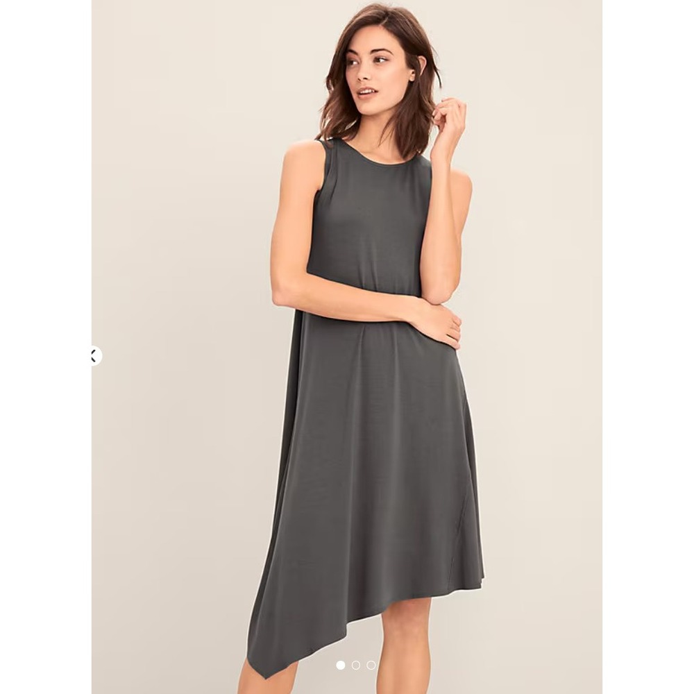 Eileen Fisher Gray Viscose Jersey Sleeveless Asymmetrical Midi Tank Dress XS